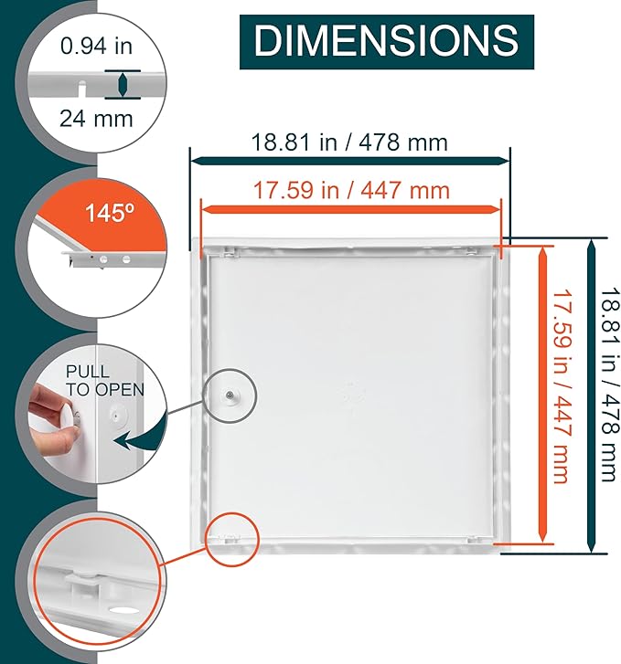 17.5" x 17.5" White Plastic Access Panel. Service Shaft Door Panel. Plumbing