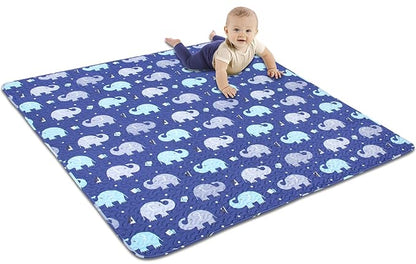 Baby Floor Play Mat Foldable Crawling Mat, 50x50 Play Mat for Playpen, Washable Non Slip One-Piece Playmats Portable, Cushioned Baby Tummy Time Mats for Infants and Toddlers (Blue Elephant)