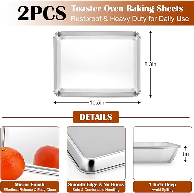 E-far Small Baking Sheet with Wire Rack, Stainless Steel Cookie Sheets Trays &