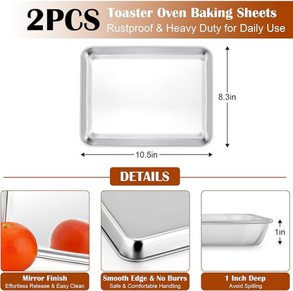 E-far Small Baking Sheet with Wire Rack, Stainless Steel Cookie Sheets Trays &