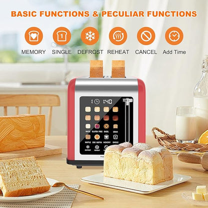 2 Slice Toaster Touch Screen, Stainless Steel Toasters Digital Timer 2 Slot