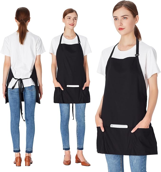 Jubatus 2 Pack 3 Pockets Adjustable Bib Apron 65% Polyester 35% Cotton Fabric