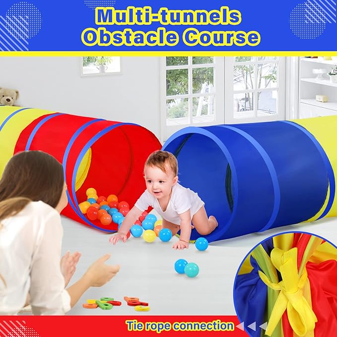 PigPigPen Kids Tunnel for Toddlers,Pop Up Play Tunnel Tent for Babies or Dogs, Indoor & Outdoor Toys for Kids Backyard Playset (Classic 2 Pack Tunnels)