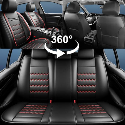 Car Seat Covers Fit for Ford Mustang Mach-E 2021-2026, Full Coverage Leather Waterproof Breathable Seat Covers Full Set, Automotive Seat Protectors, Airbag Compatible (2 Front Seats, Red Black)