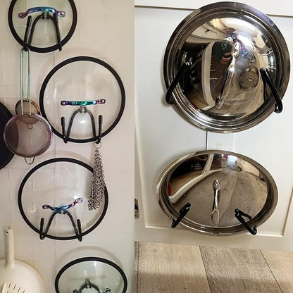 2 Pack Pot Lid Organizer Rack, No Drilling Adhesive Wall/Door Mounted Rustproof