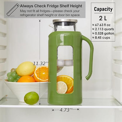 Delove Glass Pitcher with Lid & Shatterproof Shell – Heat-Resistant