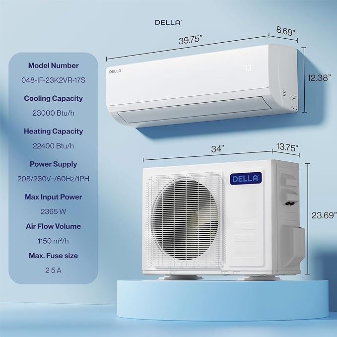 DELLA Econo Series 23000 BTU Mini Split Air Conditioner 17 SEER2, 230V Cools up