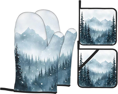 Winter Forest Oven Mitts and Heat Resistant Pads