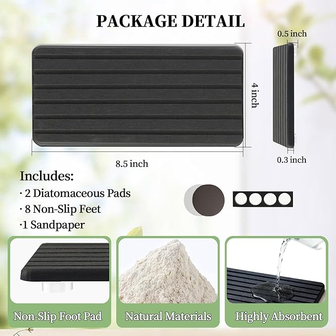 2 PCS Water Absorbing Diatomite Coasters, Stone Drying Mat