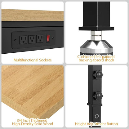60" Adjustable Workbench,Heavy-Duty Work Table,3000 LBS Load Capacity Particleboard Hardwood Workstation Outlets with Power Strips and Fixed feet,for Workshop, Garage