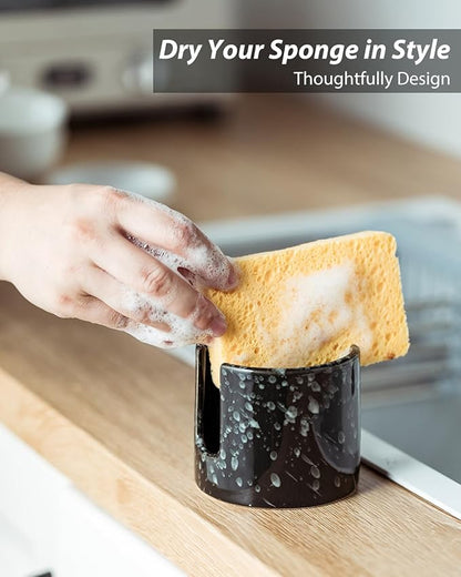 Zoeeker Sponge Holder for Kitchen, Ceramic Sink Caddy Scrub Sponge Rack Dish
