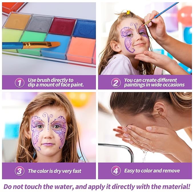 VESPRO Professional Face Body Paint Kit,42 Colors Oil Face&Body Paint Kit (26 Classic Colors+10 Metal Colors +6 UV Glow Colors) with 10 Size Brushes 4PCS Reusable Large Face Stencils and 4PCS Small Paint Stencils for Kids’ and Adults’ Halloween Makeup