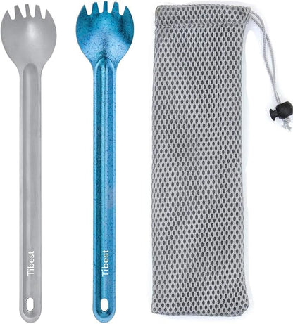 Titanium Spork, 8.7" Long Handle, Backpacking Spork and Spoon, Ultra Lightweight Camping Utensil for Hiking, Travel