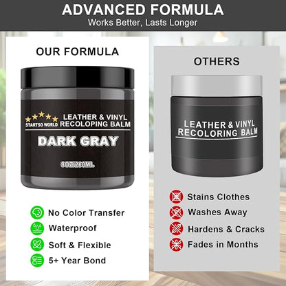 STARTSO WORLD 200Ml Leather Recoloring Balm with 100ML Leather Conditioner,Dark Gray Leather Repair Kit for Furniture, Leather Dye, Leather Scratch Repair, Leather Couch Paint