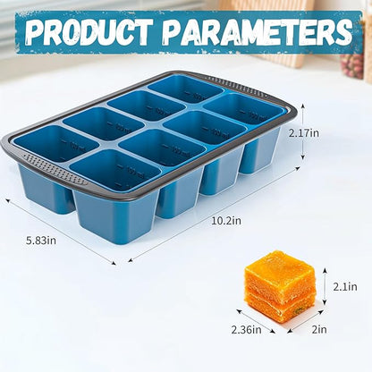 GORCI Ice Cube Tray For Freezer, 16 Large 1/2 Cub Cubes, Silicone Ice Trays For