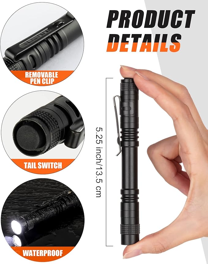 Vinsot 20 Pack LED Pen Lights Bulk Large Pen Light Flashlights Pocket 5.12 Inch LED Torch with Clip Aluminum Waterproof Flashlight for Nurses Hospital Outdoor Camping Emergency Hiking