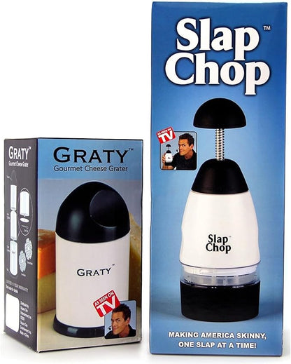 Original Slap Chop Slicer with Stainless Steel Blades & Cheese Graty | Manual Food Chopper & Twist Grater for Cheese, Vegetables, Salad Toppings, & More | Lightweight & Easy to Clean