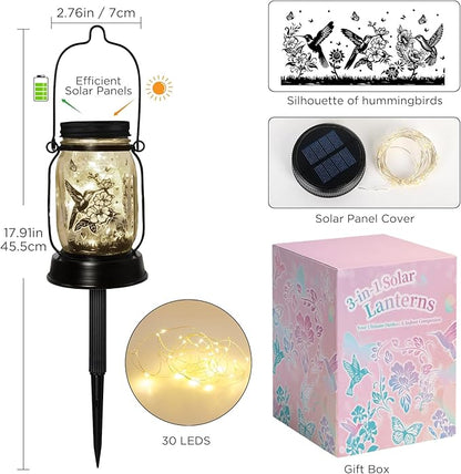 Hummingbird Solar Lantern Outdoor Garden Decor, Gifts for Women Mom Gradma Birthday Gifts, Hanging Solar Light Lawn Ornaments Home Decoration Outside for Yard, Patio,Backyard,Porch, Pathway Torch