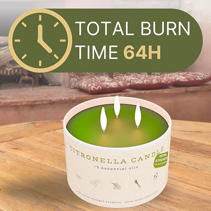 Buzz Defender 14oz Outdoor Citronella Candles | Highly Effective 100% Natural | 64h Burn time | 2X | Large Citronella Candles Outdoor, Ideal for The Backyard Porch, Patio and Camping | Extra Strong
