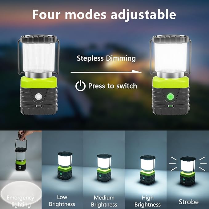 1PCS 6500K White Light LED Camping Lantern Rechargeable 1000LM, 4500mAh Power Bank, Flashlight for Hurricane Emergency, Hiking, IP44 Waterproof Lantern(Black)