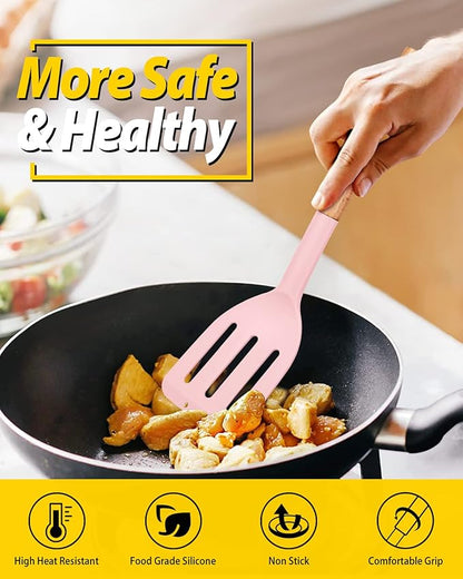 Pack of 2 Silicone Cooking Spatula, Heat Resistant Solid Turner, Non Stick