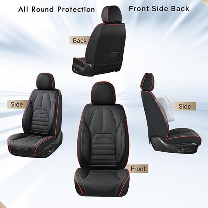 Coverado Car Seat Covers Full Set, Black Redline Seat Covers for Cars, Automotive Seat Covers, Waterproof Nappa Leather Front Seats and Back Car Seat Protector, Universal Fit for Most Cars SUV Trucks