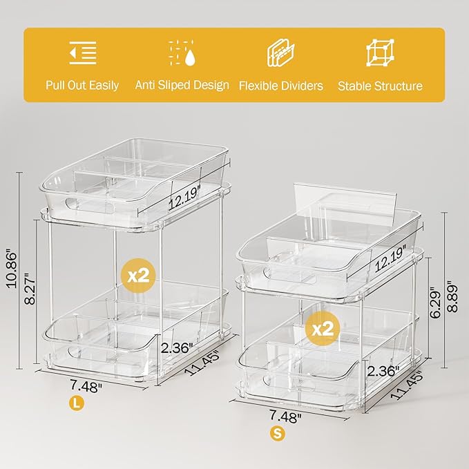 Delamu 2-Tier Under Sink Organizers and Storage, Pull Out Kitchen Pantry
