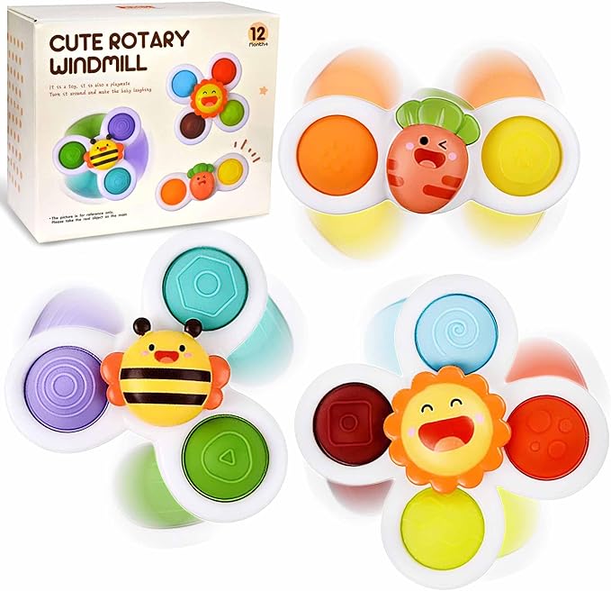 Fidget Sensory Toys for Airplane Travel Essential Activities, Suction Fidget Spinner for Babies Boy Girl Car Rides Montessori Bath Toy Gifts for 12+ Month Babies Toddlers 1 2 3 Year Old