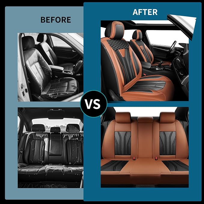 Fit Compass Car Seat Covers for Jeep Compass 2007-2025 2026 -Full Set Premium Leather, Waterproof & Breathable，All-Weather Seat Cushion Protecto & Airbag Compatible, 5 Seats Brown & Black