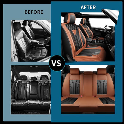 Fit Compass Car Seat Covers for Jeep Compass 2007-2025 2026 -Full Set Premium Leather, Waterproof & Breathable，All-Weather Seat Cushion Protecto & Airbag Compatible, 5 Seats Brown & Black