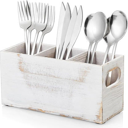 DRASTAR Wooden Silverware Caddy, Flatware Cutlery Holder, Kitchen Utensil Holder