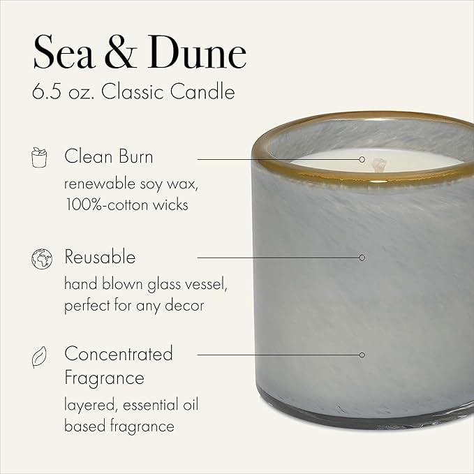 LAFCO New York Classic Candle, Sea & Dune - Pack of 2, 6.5 oz - 50-Hour Burn Time - Reusable, Hand Blown Glass Vessel - Made in The USA