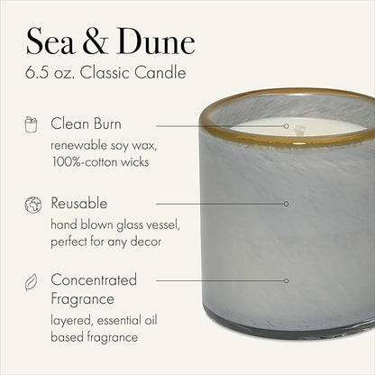 LAFCO New York Classic Candle, Sea & Dune - Pack of 2, 6.5 oz - 50-Hour Burn Time - Reusable, Hand Blown Glass Vessel - Made in The USA