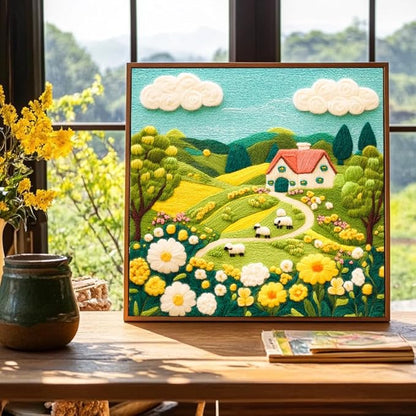 Bgraamiens -Felted Farm Land-1000 Pieces Farm Land Puzzle for Adults,Whimsical Embroidery Art Design, Flowers Art Puzzle