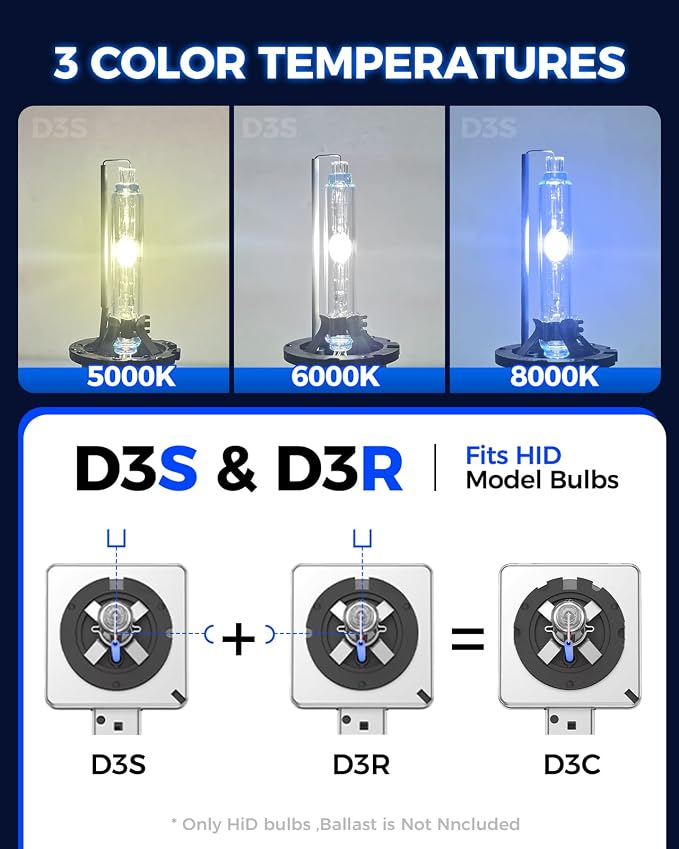 Marsauto D3S HID Bulbs, 66340 42403 42302 (42403C1) for HID Xenon, 6000K Cold White 35W Light Bulb, Plug and Play, Pack of 2