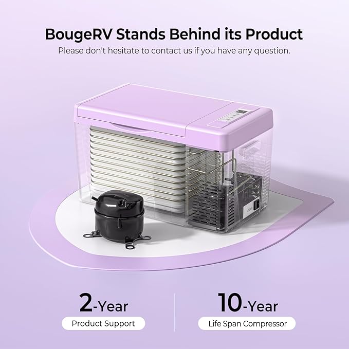 BougeRV Purple 23Quart Portable Refrigerator, 12 Volt Fridge 22L, Portable Freezer Compressor Cooler 12/24V DC 110~240 Volt AC for Truck Van RV Camper -8℉~50℉