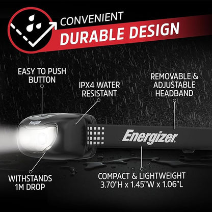 Energizer Universal Plus LED Headlamp, Lightweight Bright Headlamp for Outdoors, Camping and Emergency Light for Adults and Kids, Includes Batteries, Pack of 2