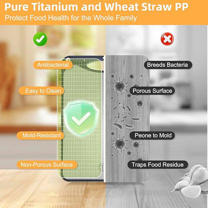 Titanium Cutting Board for Kitchen，Suitable for Handling Meat and Vegetables，Cutting Board Double Sided Food Grade，Pure Titanium and Wheat Straw PP，Dishwasher Safe, Easy to Clean, 15.08 * 10.35 Inches