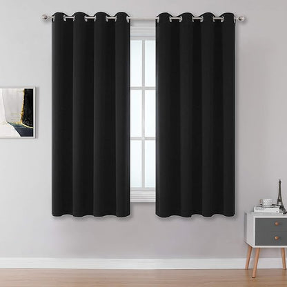 DUALIFE Black Curtains 54 Inch Length, Solid Energy Efficient Thermal Insulated