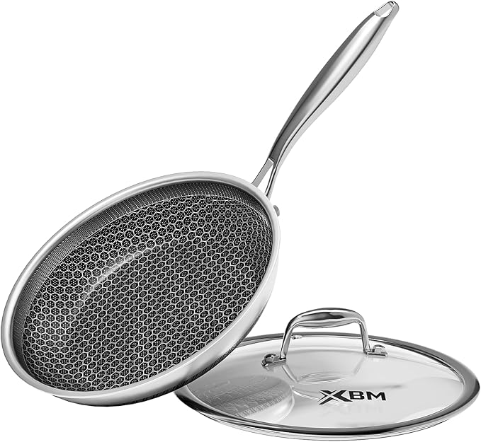 Frying Pan Nonstick With Lid, 8 Inch Non Stick Induction Cookware, Stainless