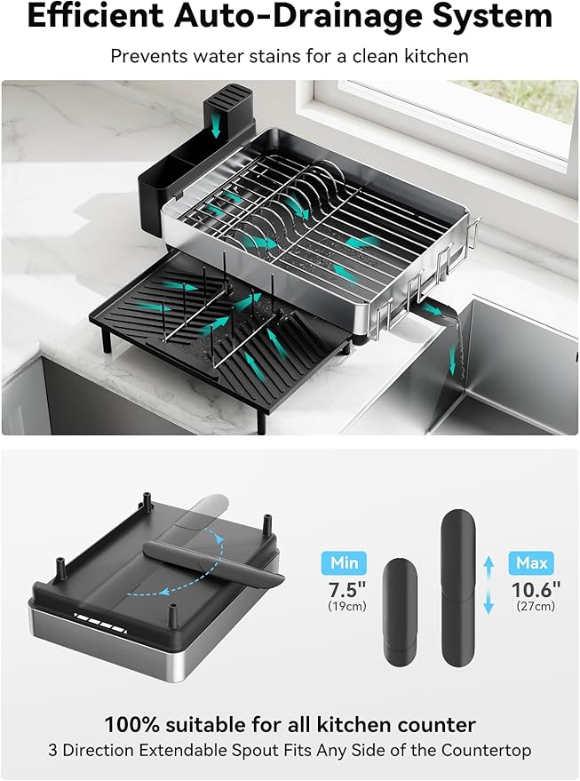SUNLY Large Dish Drying Rack, Expandable Dish Racks
