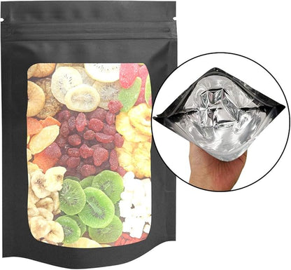 STUs 100 Pack Stand-Up Mylar Bags 3.1 x 5.1 Inch Resealable Smell Proof Bags with Clear Window Foil Pouch Bags Flat Bag Matte Black