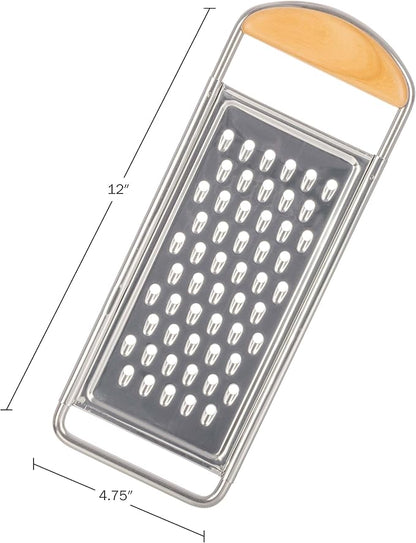 Cheese Grater Handheld - Stainless Steel Flat Food Grater with Cherrywood Handle - Coarse Shredder Kitchen for Medium-Hard Cheese and Vegetables - Italian Made Kitchen Gadgets by Kings County Tools