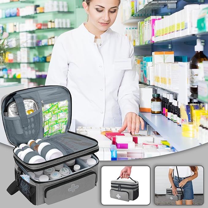 Medicine Storage Bag, Medical Bag Pill Bottle Organizer for Emergency, Medicine Box Empty with Small Portable Pouch, First Aid Box for Travel and Home Storage