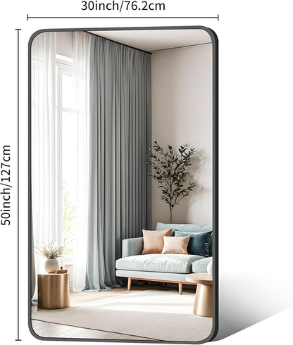 30 x 50 Inch Bathroom Mirror, Matte Black Wall Mirror