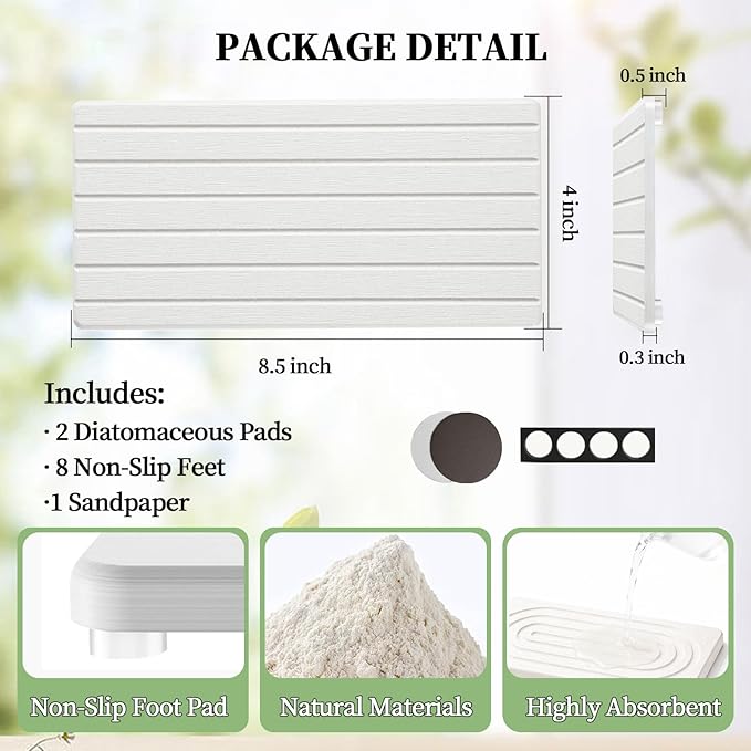 2 PCS Water Absorbing Diatomite Coasters, Stone Drying Mat