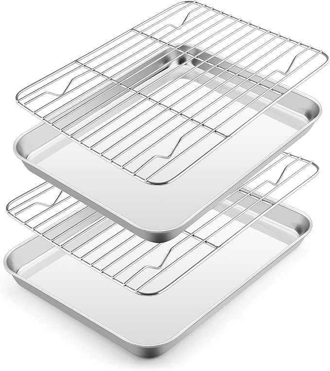 E-far Small Baking Sheet with Wire Rack, Stainless Steel Cookie Sheets Trays &