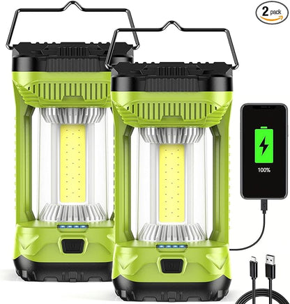 AlpsWolf Camping Lantern Rechargeable, 1000LM 4 Light Modes Camping Light 4000mAh Rechargeable Lantern for Power Outages Portable Camping Lamp Camping Essentials for Emergency, Green, 2 Packs