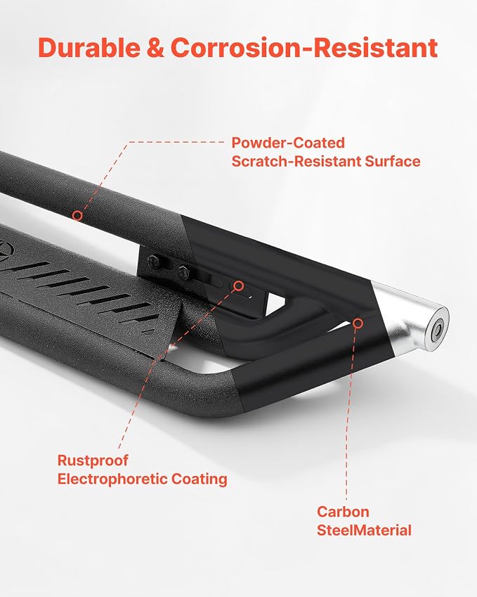 VEVOR Running Boards Compatible with 2019-2025 Chevy Silverado/GMC Sierra 1500 Crew Cab 2020-2025 Chevy Silverado/GMC Sierra 2500HD 3500HD Crew Cab,6 Inches Side Steps, Black Carbon Steel Nerf Bars