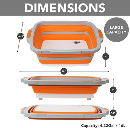 EJKJ Collapsible Cutting Board & Grill Caddy with Lid – Multifunctional Silicone Dish Tub & Food Prep Station for BBQ, Camping, Tailgates, Picnics & Veggie Washing